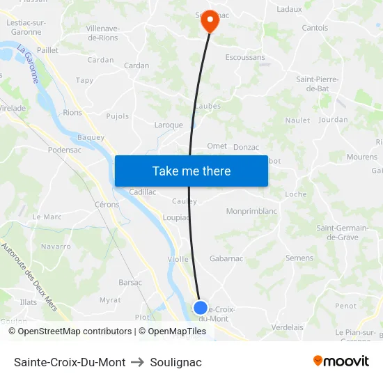 Sainte-Croix-Du-Mont to Soulignac map