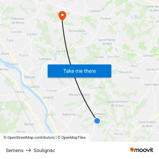 Semens to Soulignac map