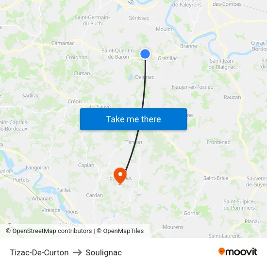 Tizac-De-Curton to Soulignac map