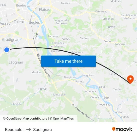 Beausoleil to Soulignac map