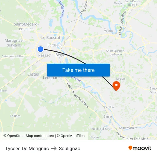 Lycées De Mérignac to Soulignac map