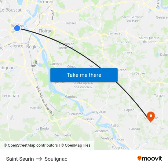 Saint-Seurin to Soulignac map