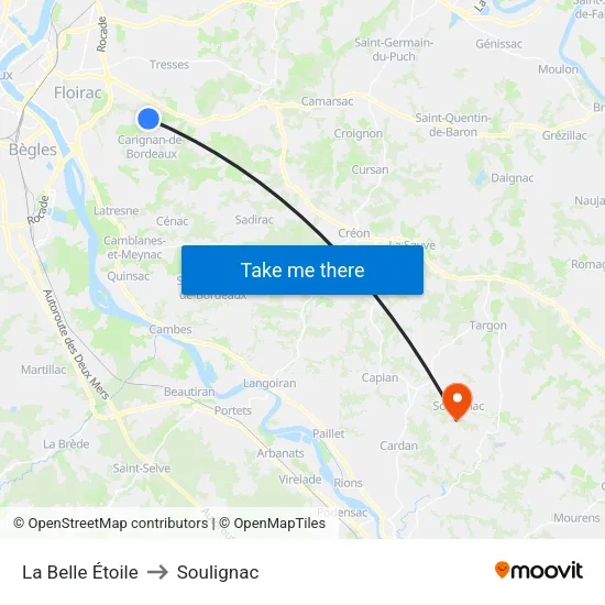 La Belle Étoile to Soulignac map
