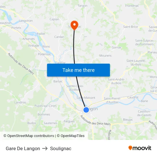 Gare De Langon to Soulignac map
