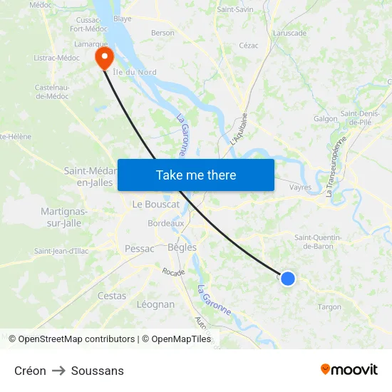 Créon to Soussans map