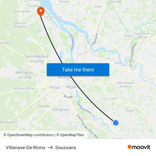 Villenave-De-Rions to Soussans map