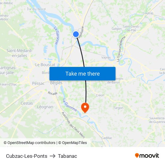 Cubzac-Les-Ponts to Tabanac map
