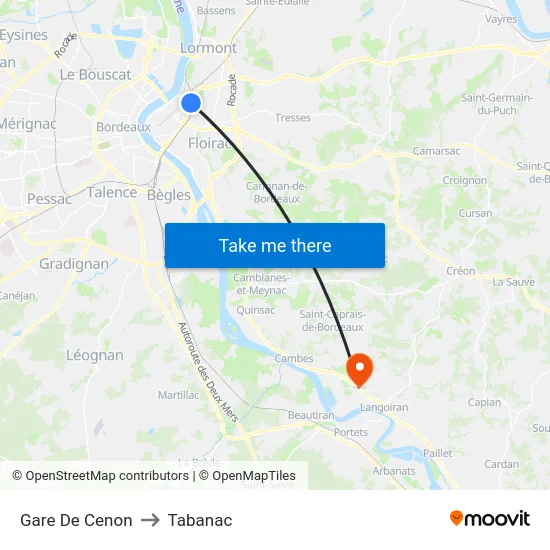 Gare De Cenon to Tabanac map