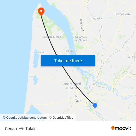 Cénac to Talais map