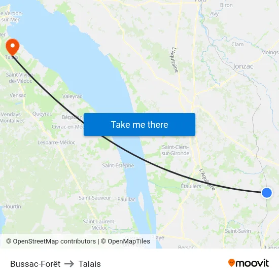 Bussac-Forêt to Talais map