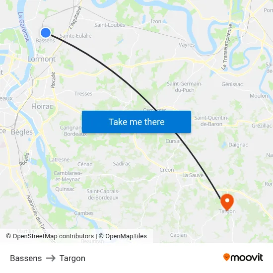 Bassens to Targon map