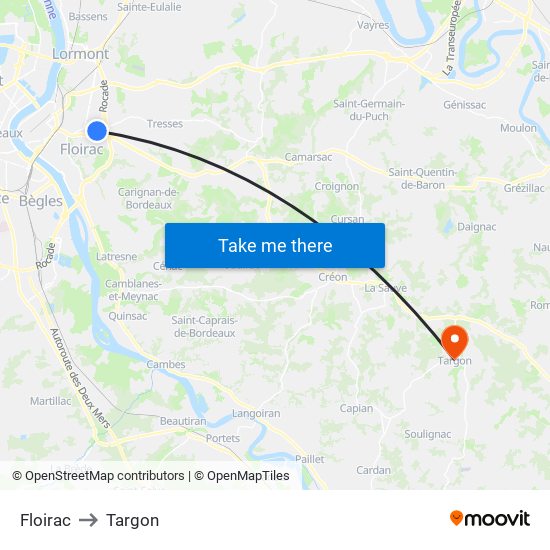 Floirac to Targon map