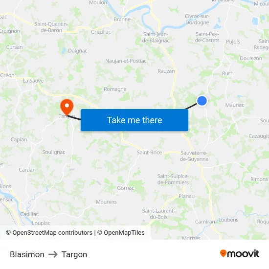 Blasimon to Targon map