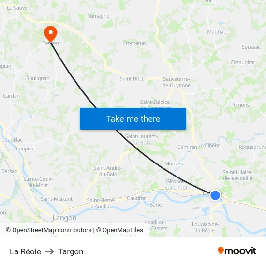 La Réole to Targon map