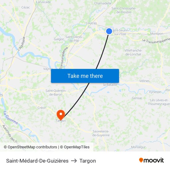 Saint-Médard-De-Guizières to Targon map