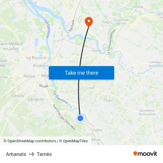 Arbanats to Tarnès map