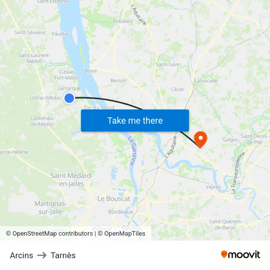 Arcins to Tarnès map