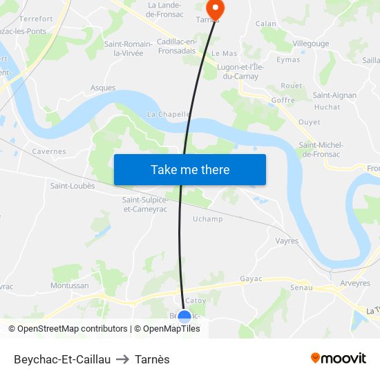 Beychac-Et-Caillau to Tarnès map