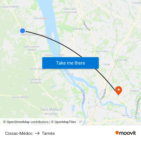 Cissac-Médoc to Tarnès map