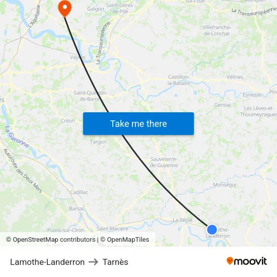 Lamothe-Landerron to Tarnès map