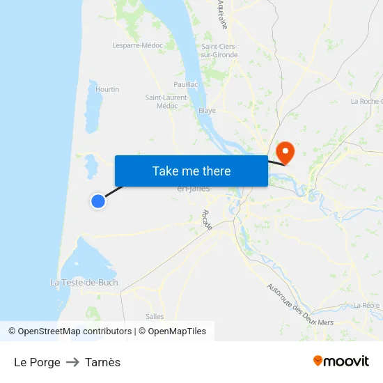 Le Porge to Tarnès map