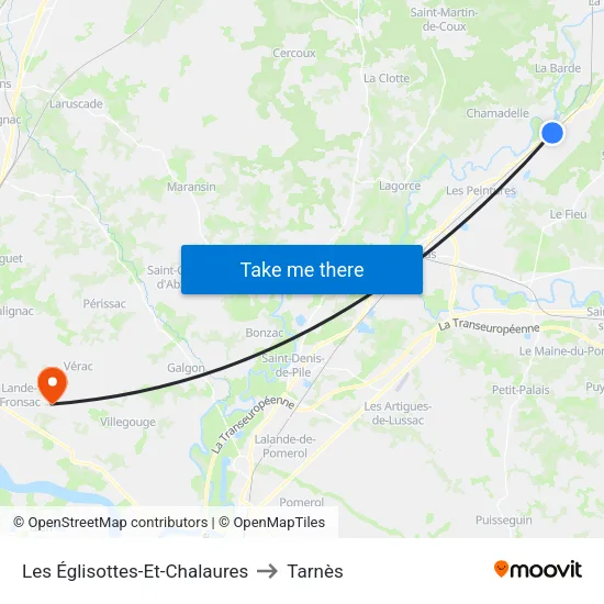 Les Églisottes-Et-Chalaures to Tarnès map
