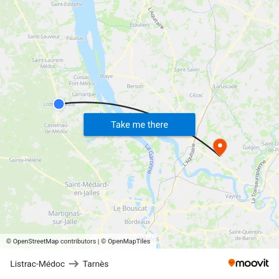 Listrac-Médoc to Tarnès map