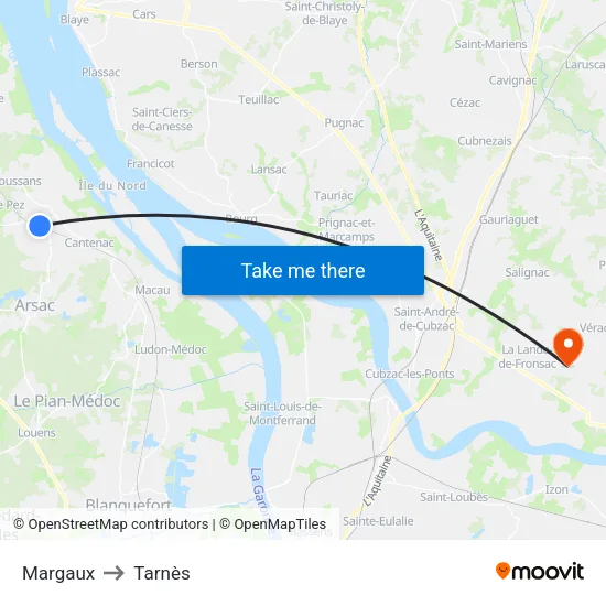 Margaux to Tarnès map