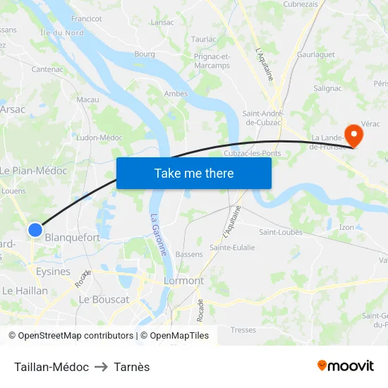Taillan-Médoc to Tarnès map