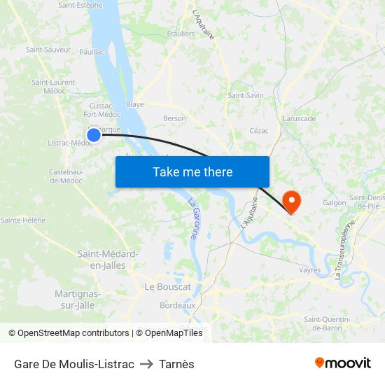 Gare De Moulis-Listrac to Tarnès map