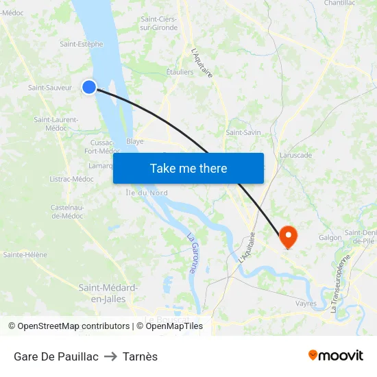 Gare De Pauillac to Tarnès map