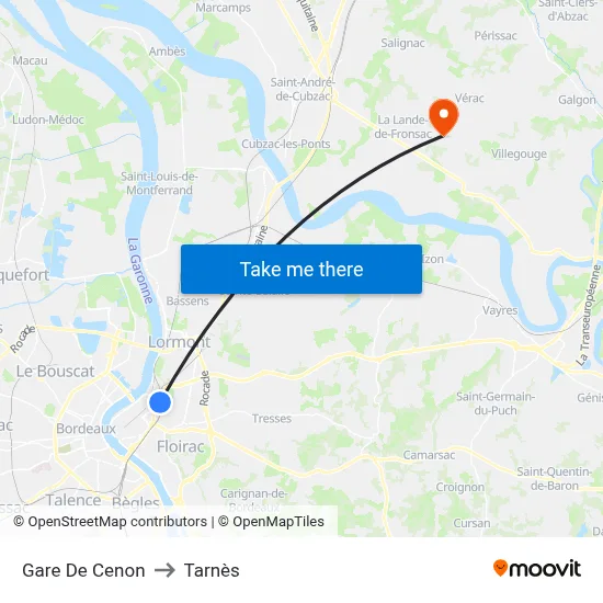 Gare De Cenon to Tarnès map