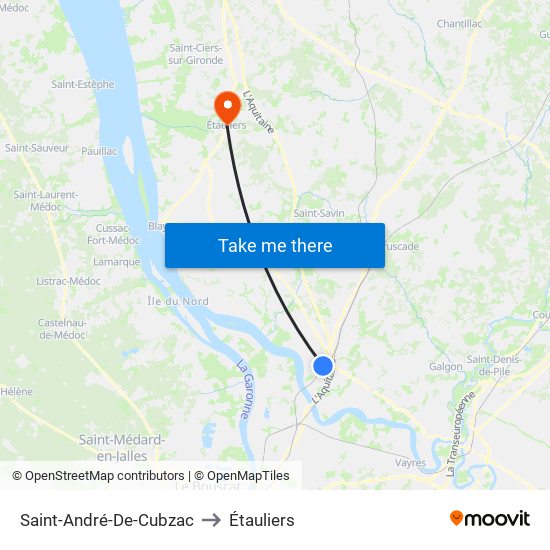 Saint-André-De-Cubzac to Étauliers map