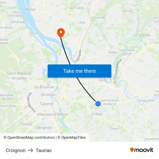 Croignon to Tauriac map