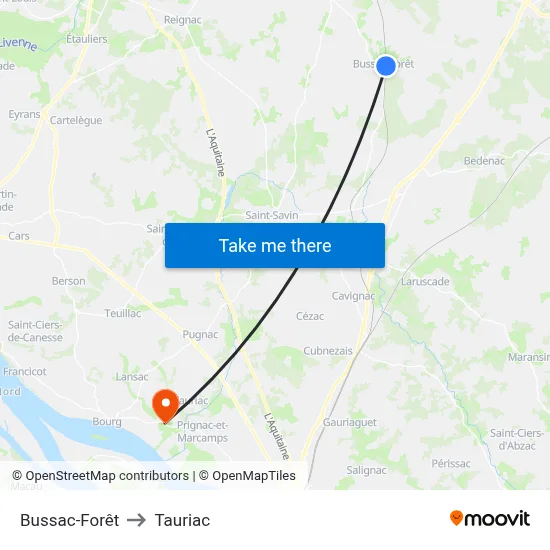 Bussac-Forêt to Tauriac map