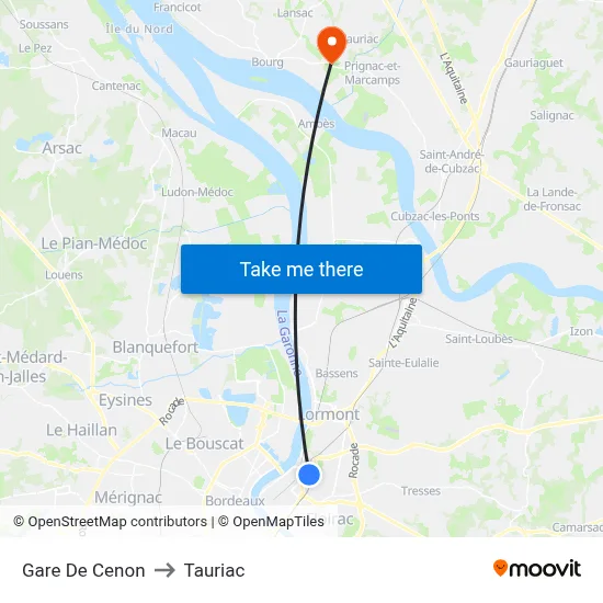 Gare De Cenon to Tauriac map