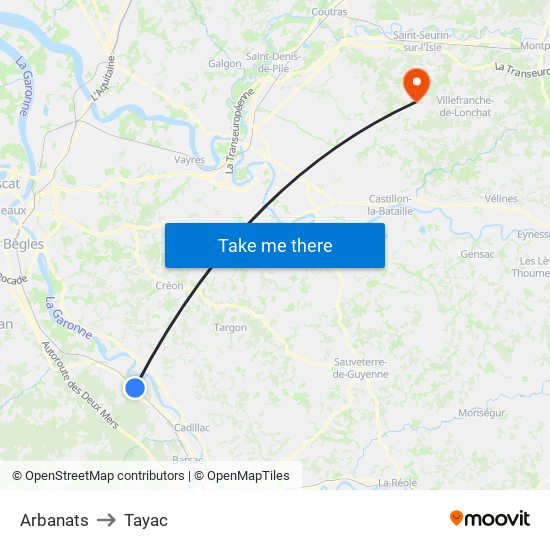 Arbanats to Tayac map