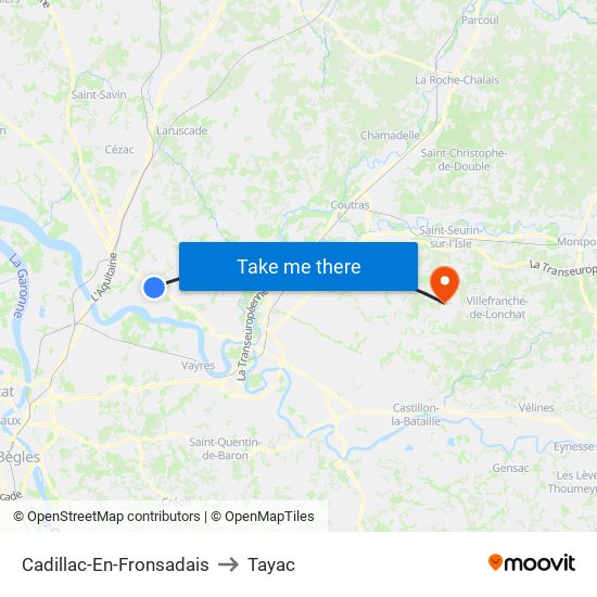 Cadillac-En-Fronsadais to Tayac map