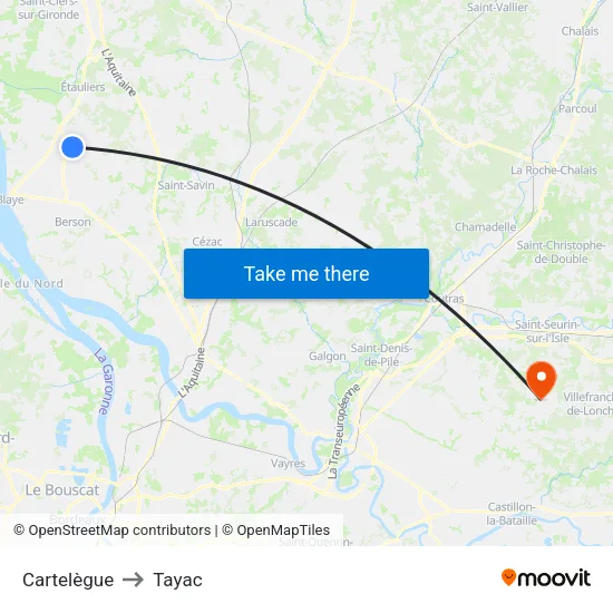 Cartelègue to Tayac map