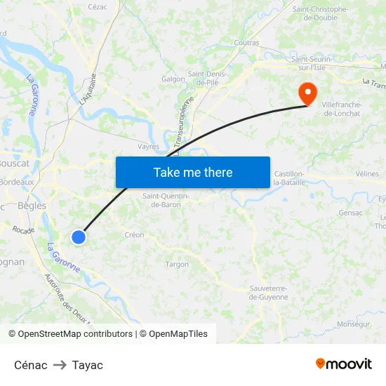 Cénac to Tayac map