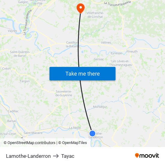 Lamothe-Landerron to Tayac map