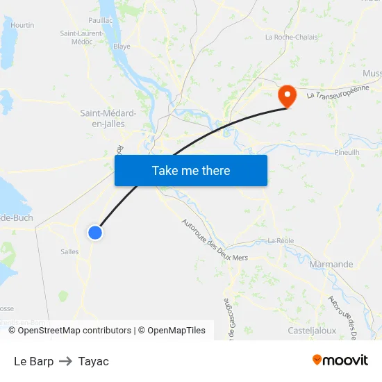 Le Barp to Tayac map