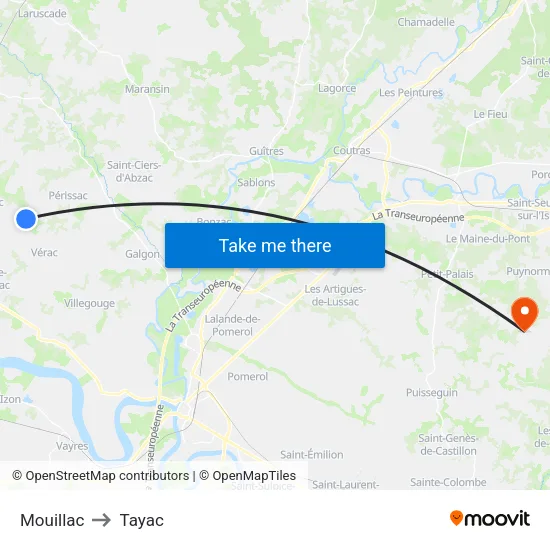 Mouillac to Tayac map