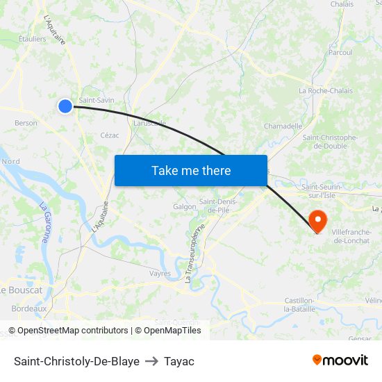 Saint-Christoly-De-Blaye to Tayac map