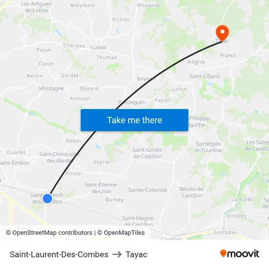 Saint-Laurent-Des-Combes to Tayac map