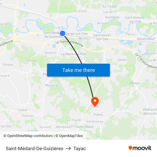Saint-Médard-De-Guizières to Tayac map