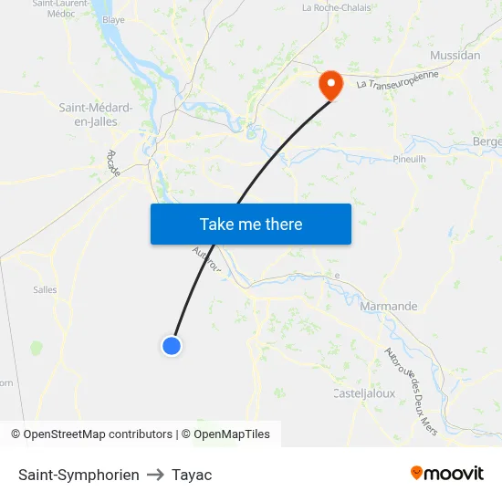 Saint-Symphorien to Tayac map