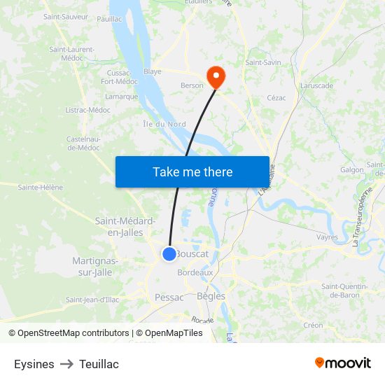 Eysines to Teuillac map