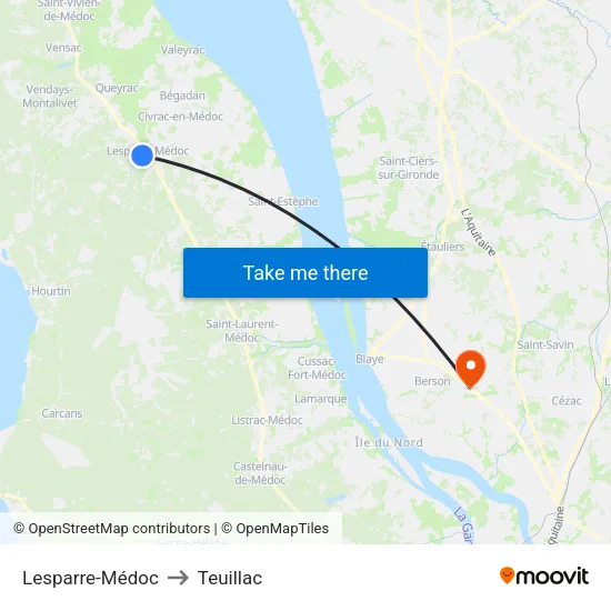 Lesparre-Médoc to Teuillac map