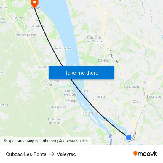 Cubzac-Les-Ponts to Valeyrac map